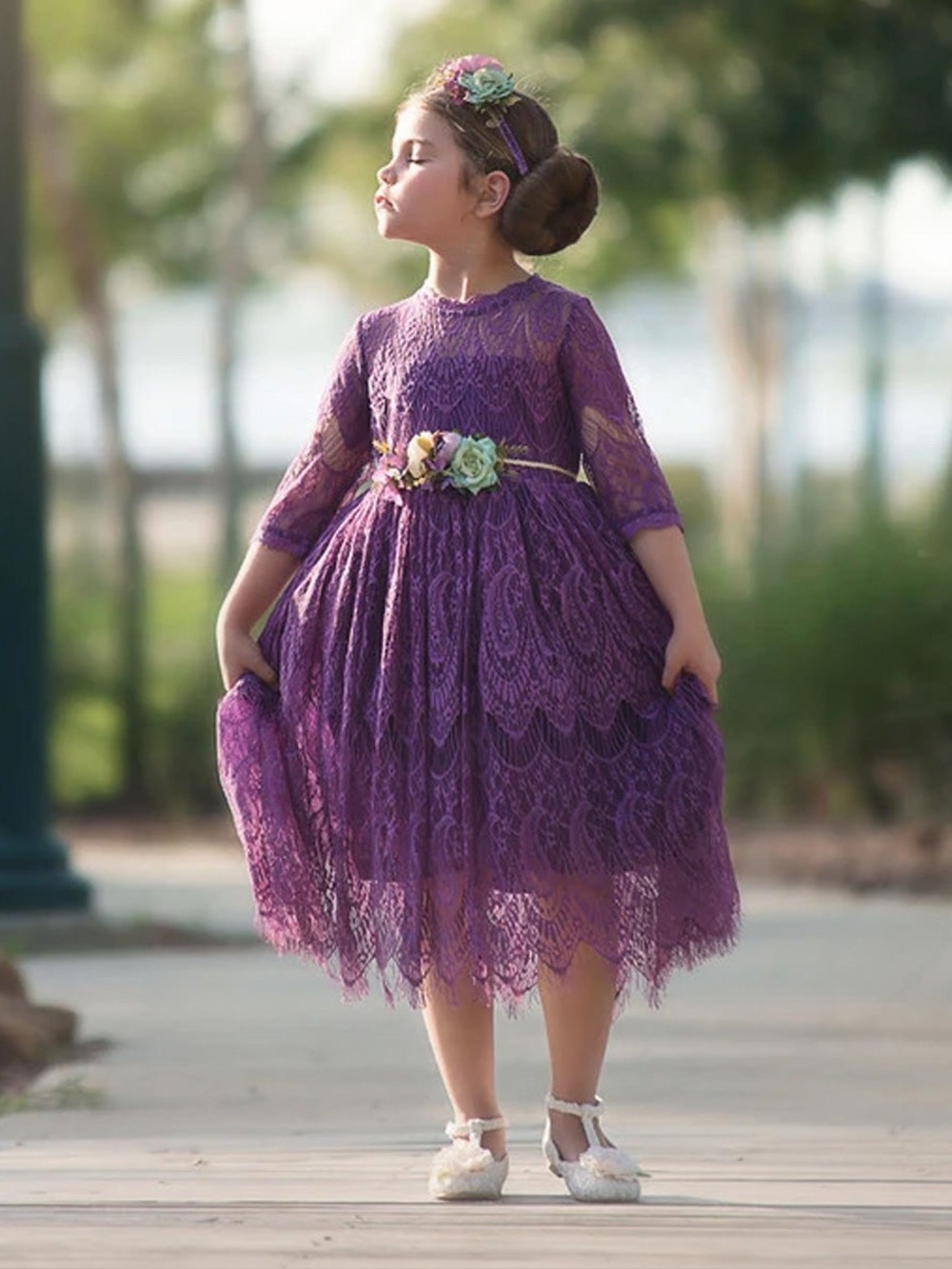 Trish Scully Girls' Brown Lace Formal Dress